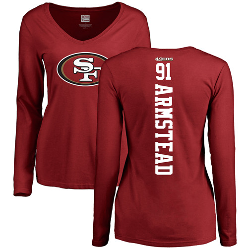 San Francisco 49ers Red Women Arik Armstead Backer #91 Long Sleeve NFL T Shirt->nfl t-shirts->Sports Accessory